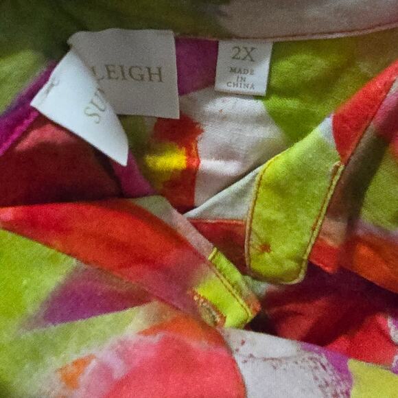 Sunny Leigh Watercolor Floral Linen Blend Button Down Shirt Plus Size 2X New! - Picture 4 of 8